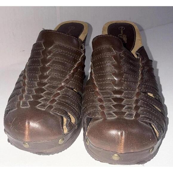 Route 66 Y2K 2000s Platform Chunky Brown Faux Leather Strappy Heel Mules Clogs - Picture 4 of 15